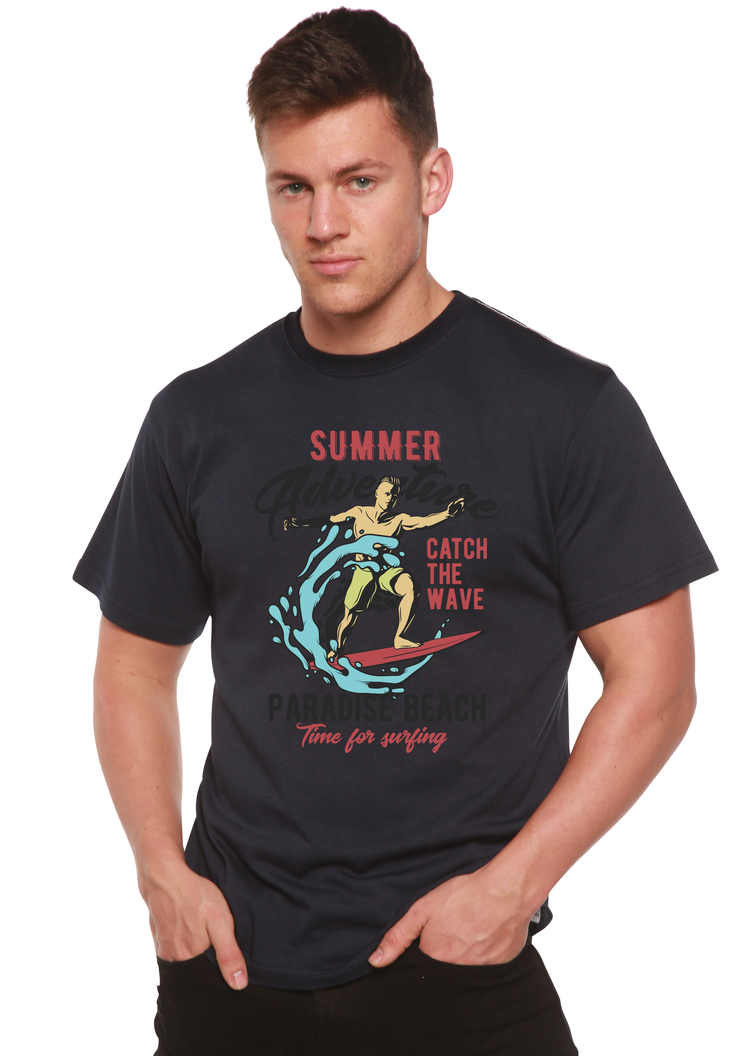 Catch The Wave Men's Bamboo Viscose/Organic Cotton Short Sleeve Graphic T-Shirt