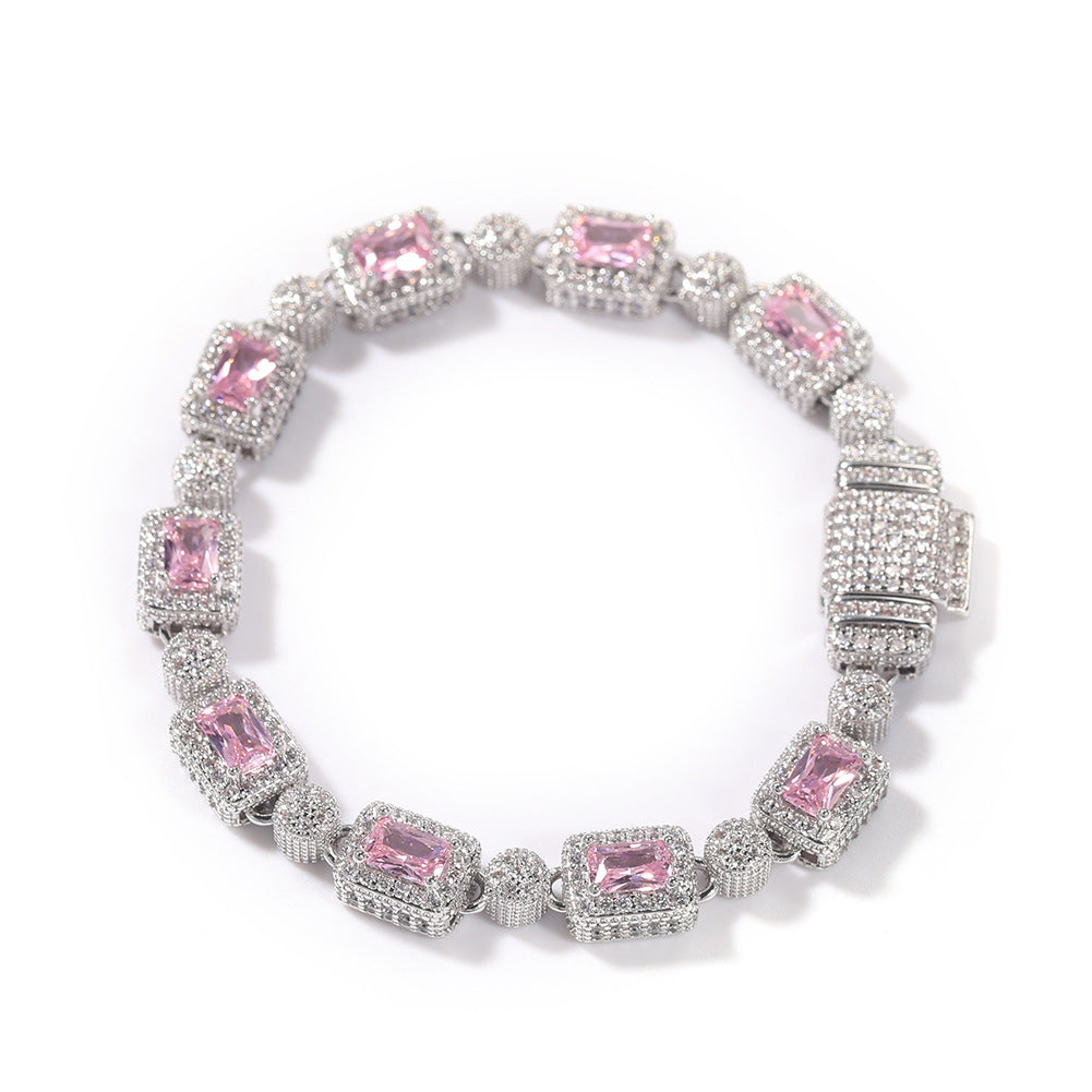 Copper inlaid pink zircon hip-hop bracelet