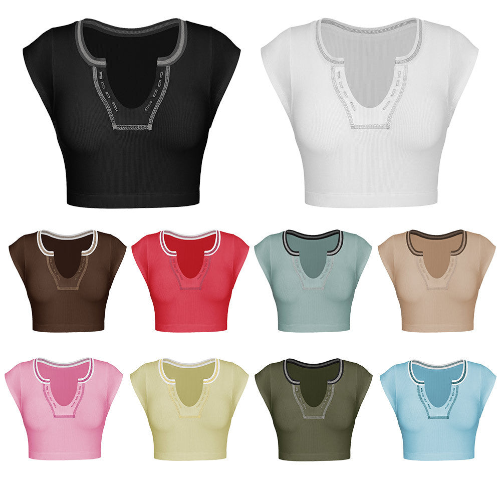 Slim Fit Ultra Short Sexy Spicy Girls Top Knitted Thread T-shirt