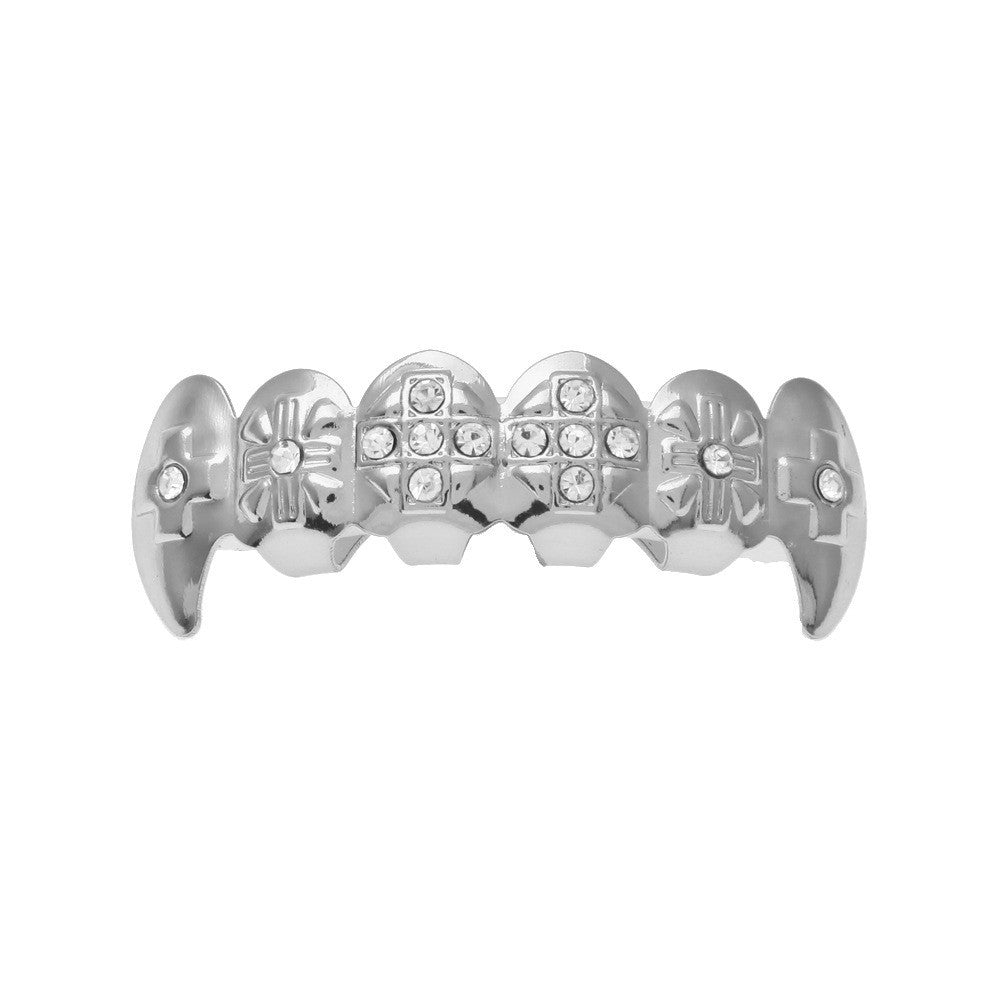 Hip-hop diamond-encrusted and gold-plated teeth grillz