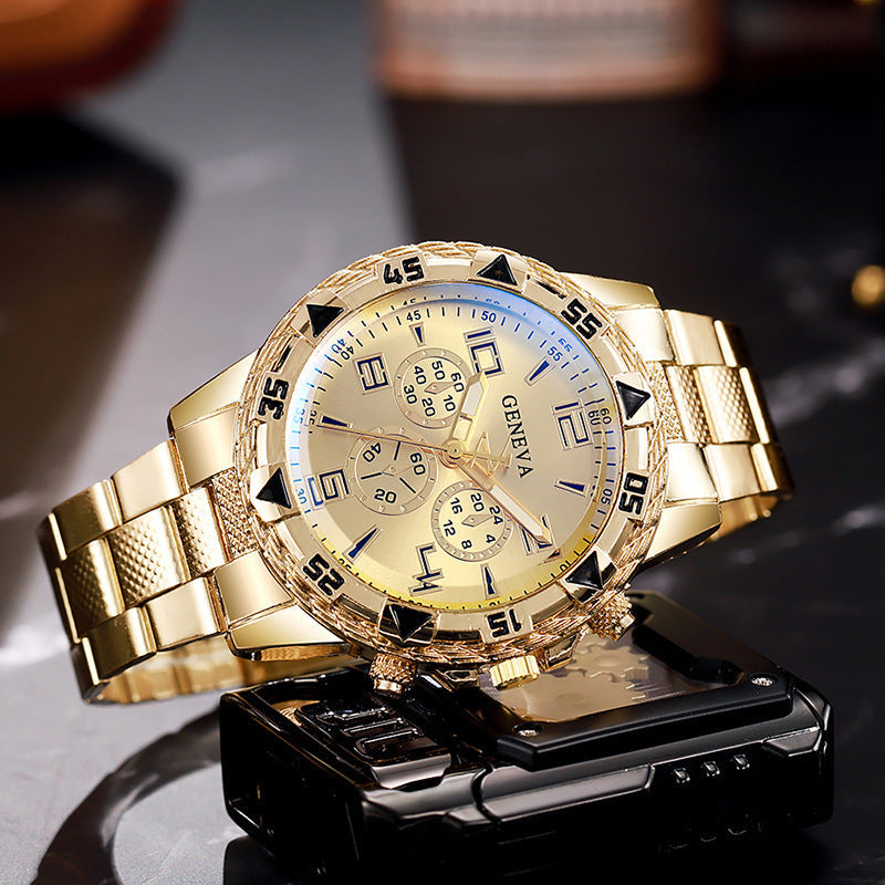 Men's Fake Three-Eye Casual Steel Band Watches