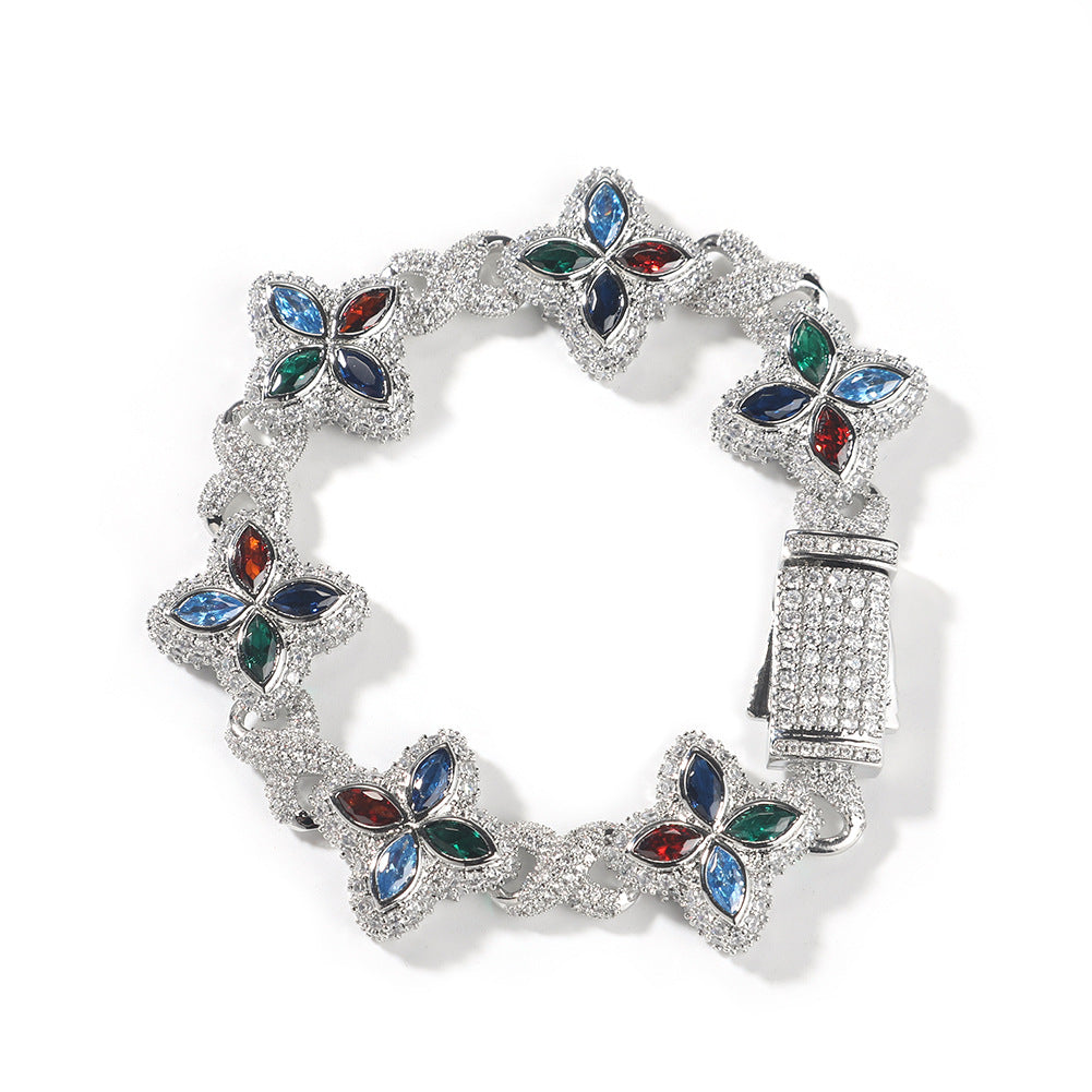 Hip-hop zircon colored infinite four-leaf clover necklace