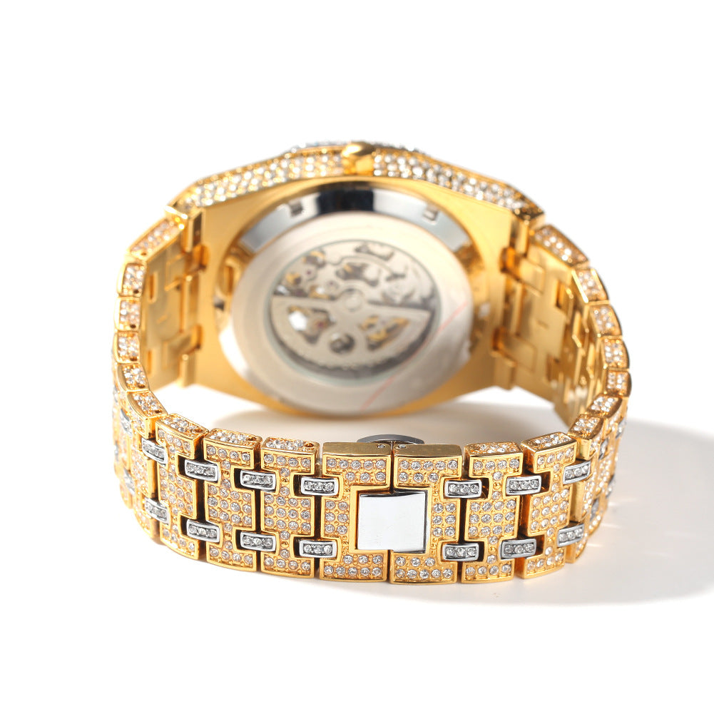 Hip Hop Full Diamond Hollow Case Mechanical Watch